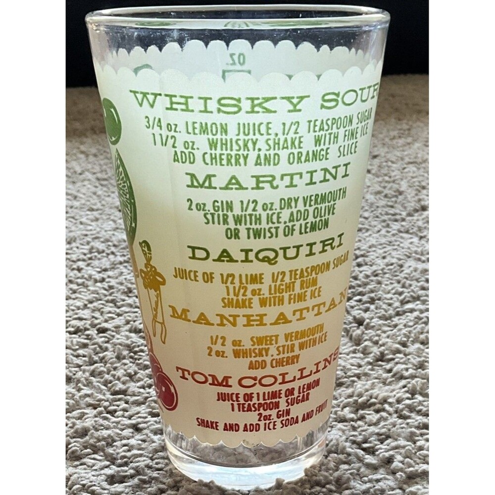 Vintage 50s Mr Bartender Original Colorful Frosted Federal Recipe Cocktail Glass